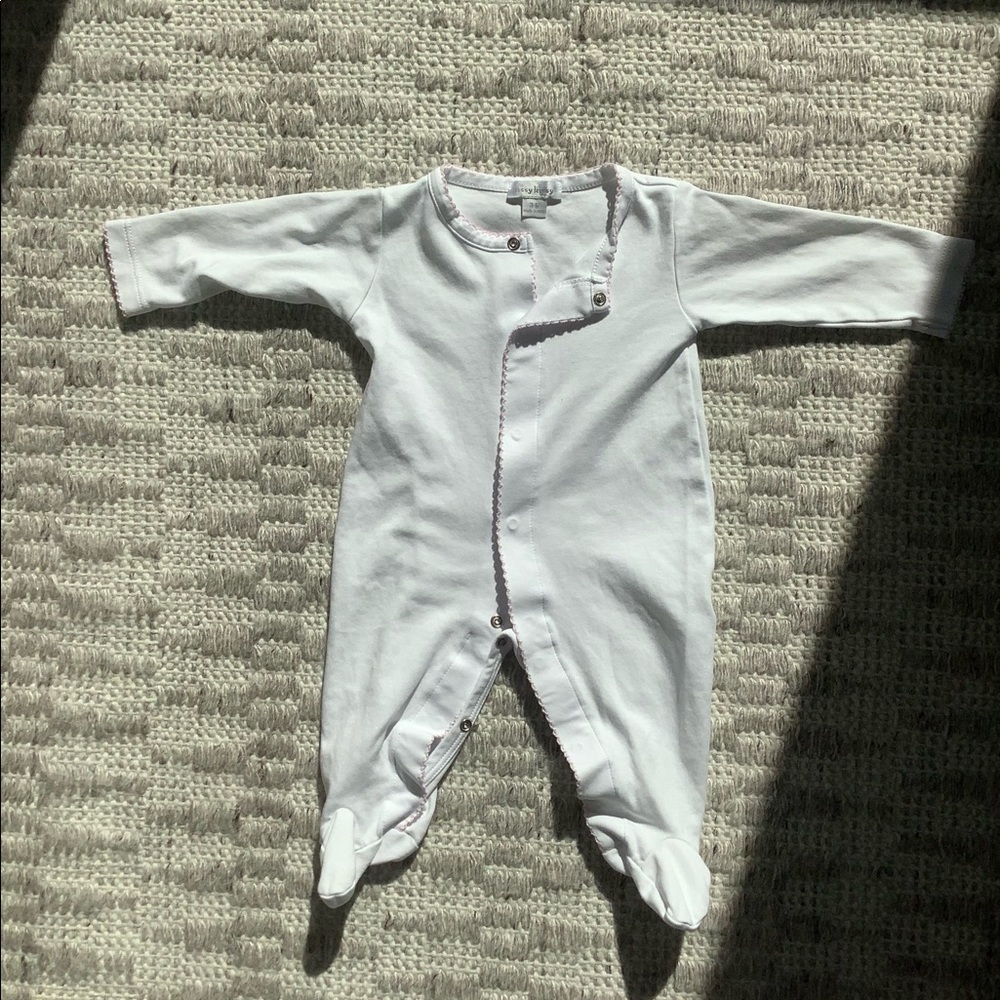 White footsie onesie with pink lace trim size 3-6 months